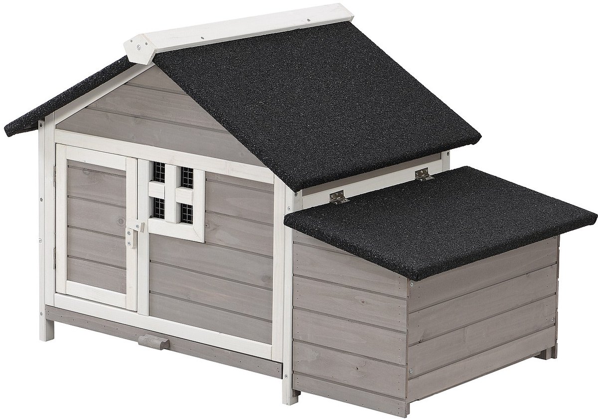 Vente-unique Kippenhok van hout met broedplaats - 2 kippen - L106 x D64 x H71 cm - Wit en grijs - ANSER