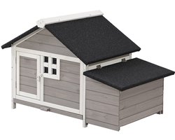 Vente-unique Kippenhok in hout met broedplaats - 2 kippen - L106 x D64 x H71 cm - Wit en grijs - ANSER