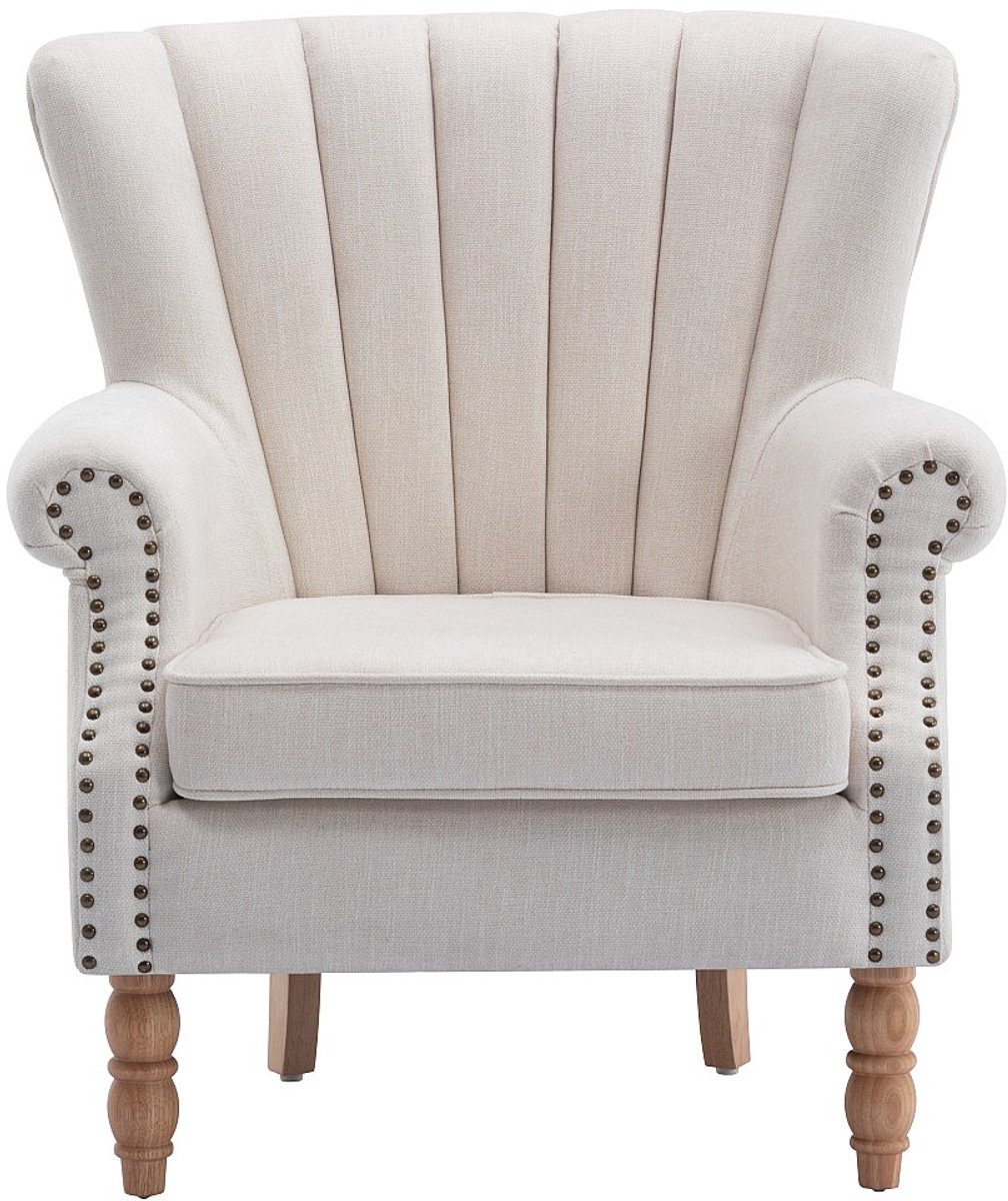 Vente-unique Fauteuil van crèmekleurige stof met klinknagels BATOUMI