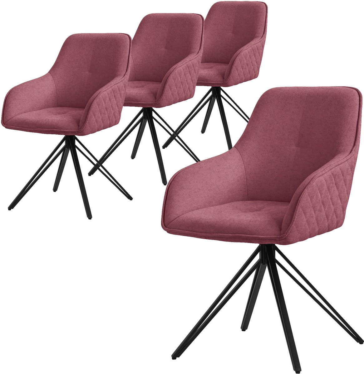 ml-design eetkamerstoelen draaibaar set van 4 textiel geweven stof oud roze, woonkamerstoel met armleuning/rugleuning, 360° draaibare stoel, gestoffeerde stoel met metalen poten, ergonomische fauteuil