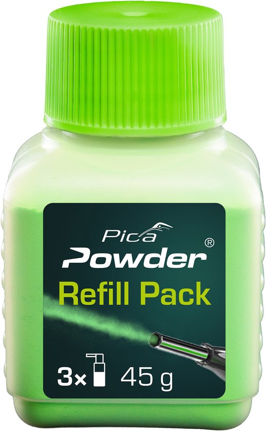 Groene fles Pica Powder Refill Pack navulling, 45 gram.