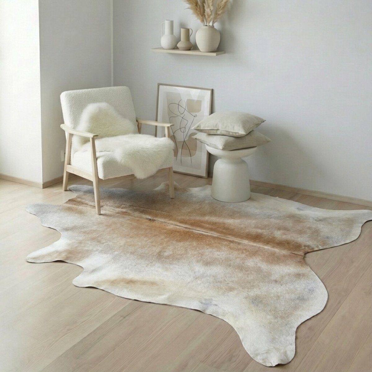 Koeienhuid Vloerkleed XL (Groot) - Beige / Champagne / 0184 - 222 x 195 cm - Koeienkleed / Koeienvel / Dierenvel / Dierenhuid / Koehuid Tapijt