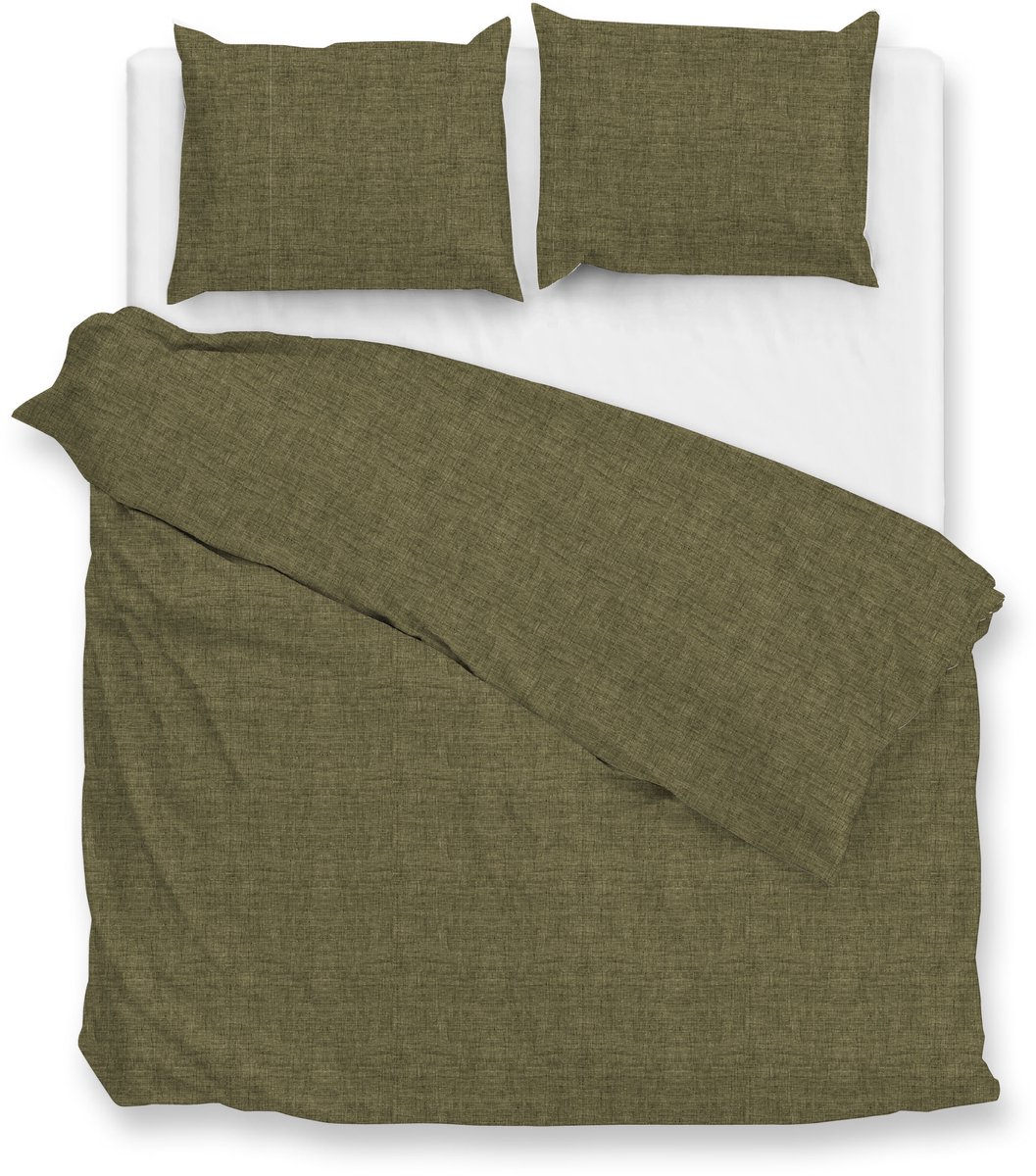 Zohome Dekbedovertrek Flanella di Lino - Olijfgroen - Dekbedhoes van 100% Katoen-Flanel - Uni - 2 slopen 60/70 cm, foto 2