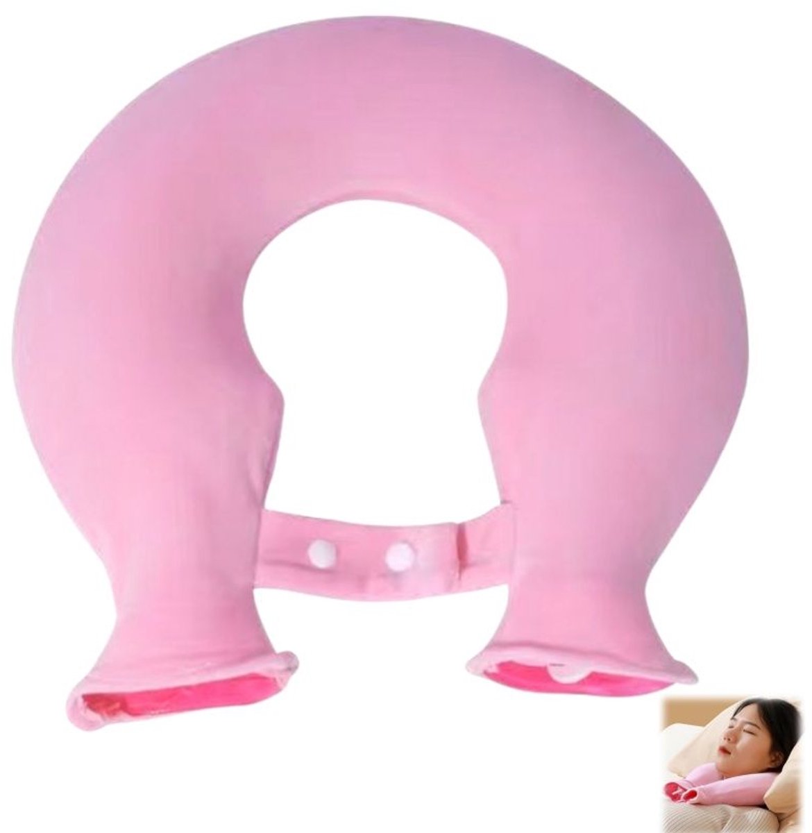 Kruik - Injecteerbare kruik - Kruik voor om de nek - U-vormig kussen - Willekeurige kleur binnenvoering - Geschikt voor thuis, in de winter, op school, op reis - Roze - 34,5*34,5*5,5cm - 1800ml