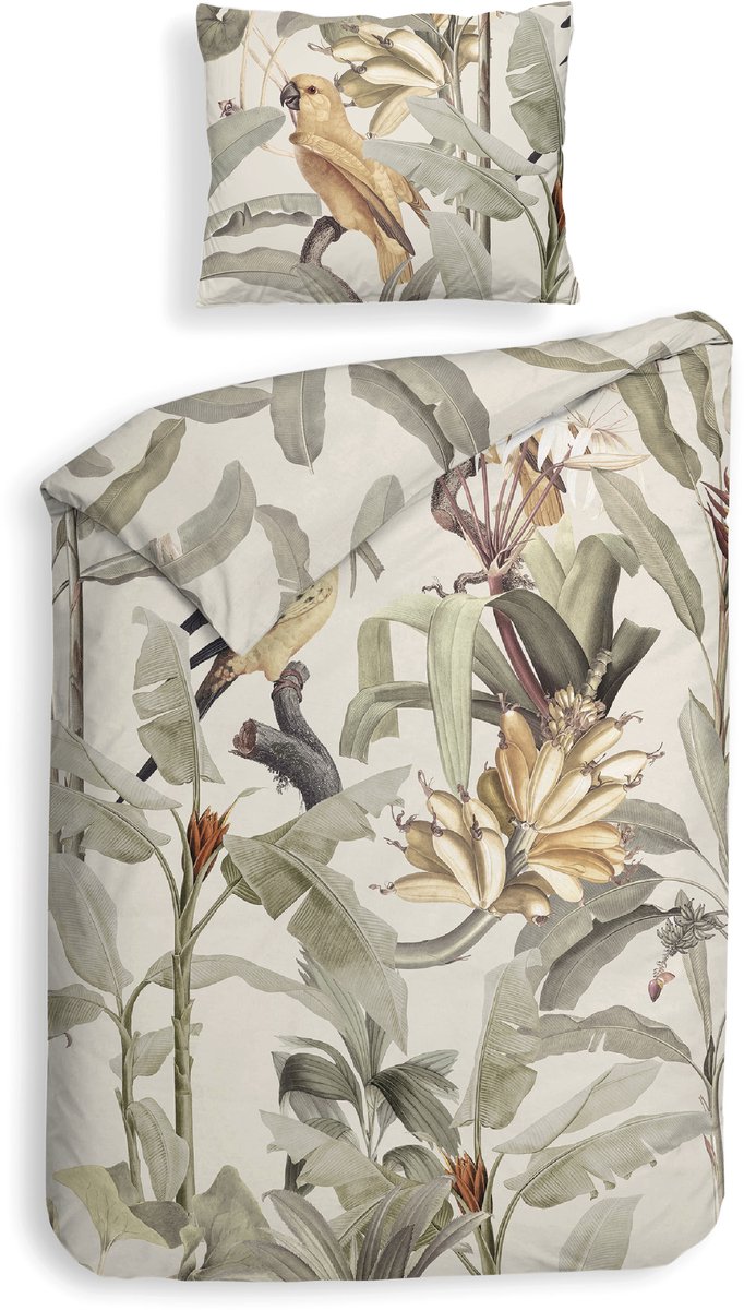 Heckettlane Dekbedovertrek Pappegallo - Bedlinnen met Natuur print - Multi - Dekbedhoes van 100% Katoen-Satijn Multi beige