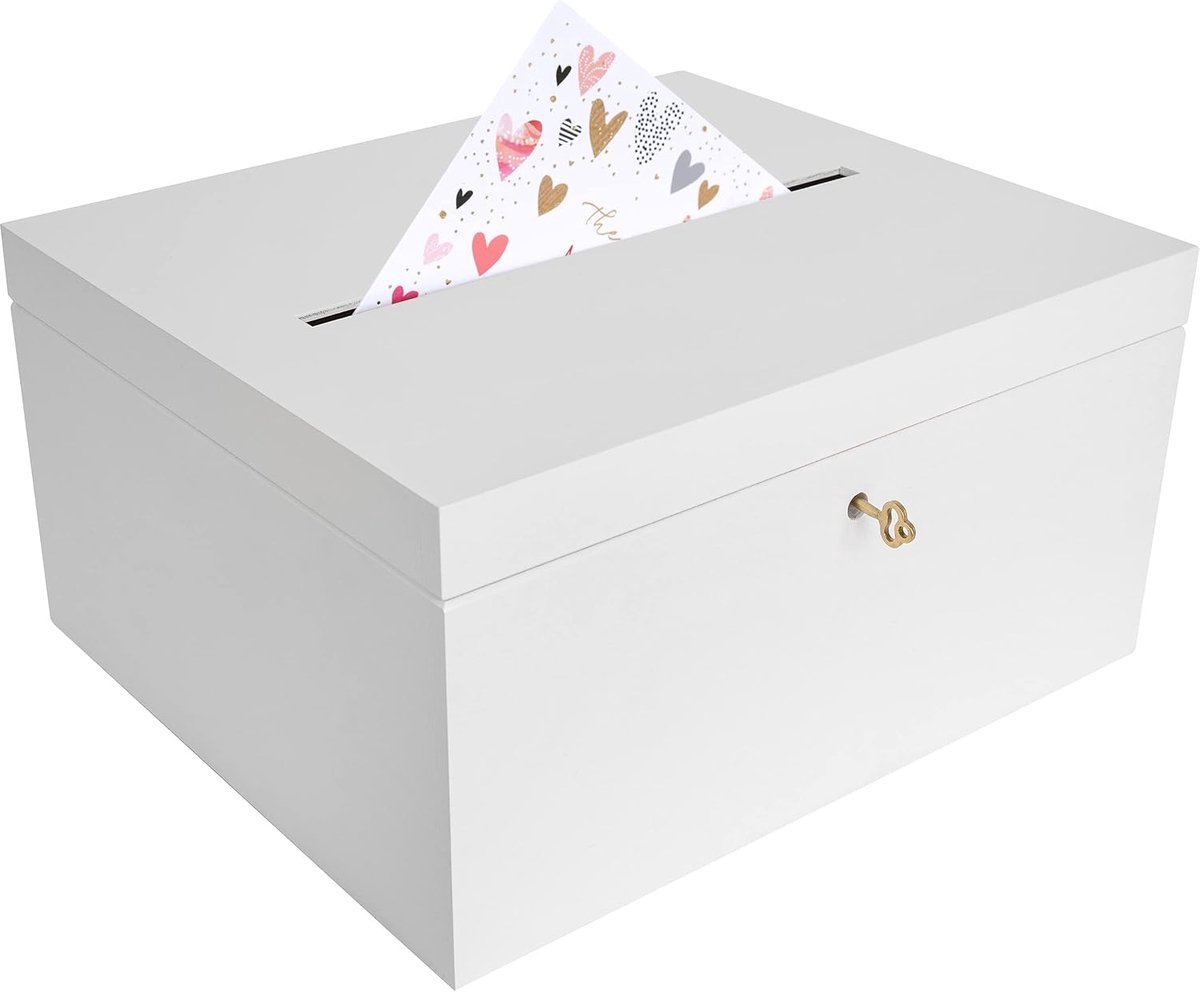 Stunq® Houten Opbergdoos met Sluiting en Sleutel – Perfect voor Bruiloftsgeschenken en Kaarten