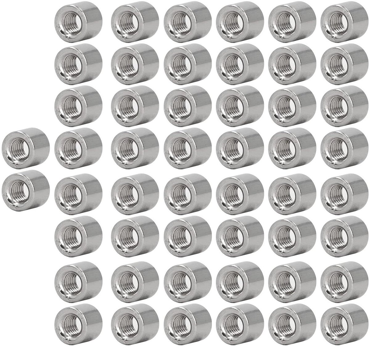 Cosensi - Set van 50 Koppelmoeren van 304 Roestvrij Staal M6 x 1.0-Pitch 9mm - Binnendraad Volledig Schroefdraad