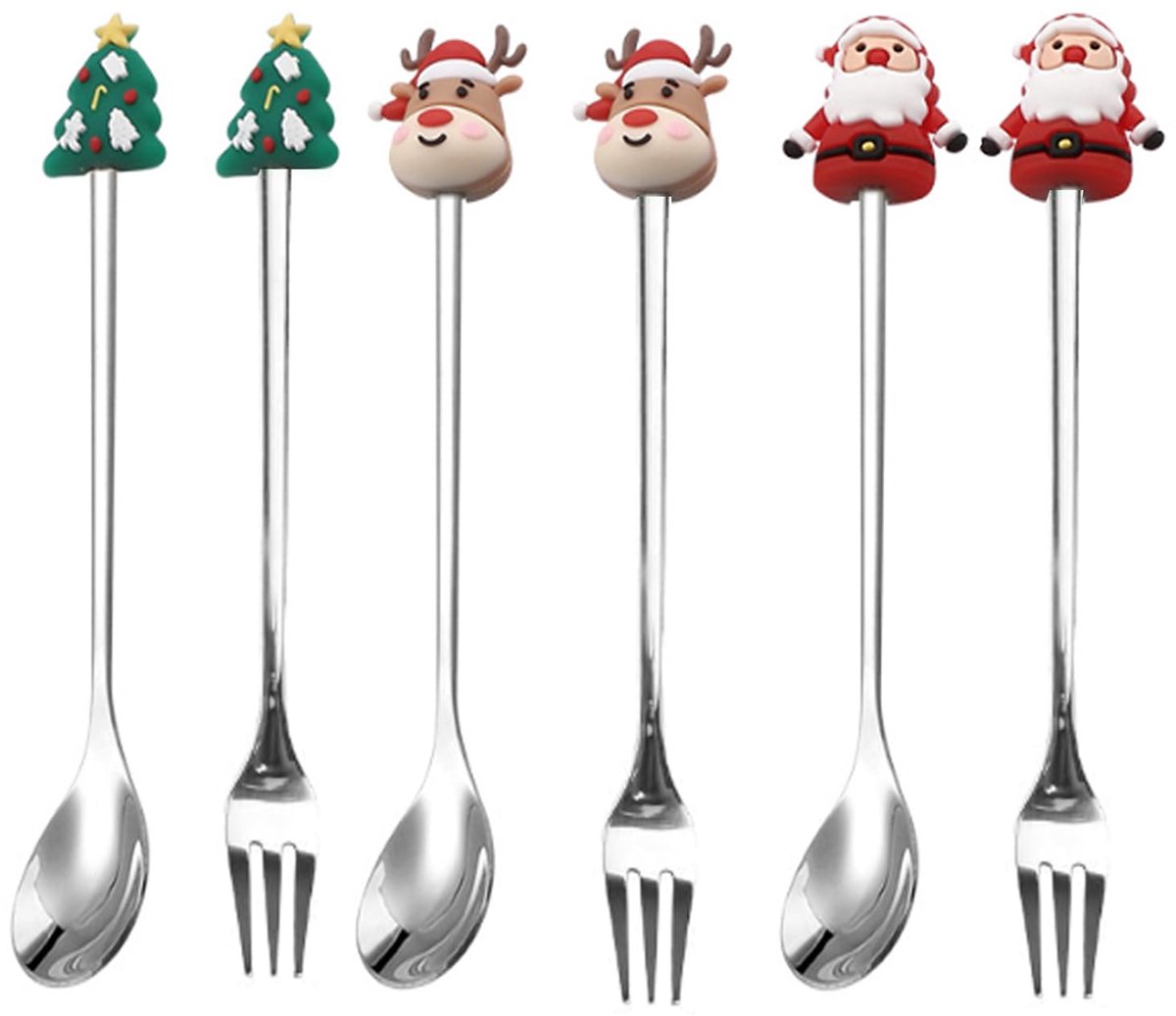 Unyqoos® Zesdelige Lepelset met Kerstmotief in Roestvrij Staal voor Koffie en Dessert