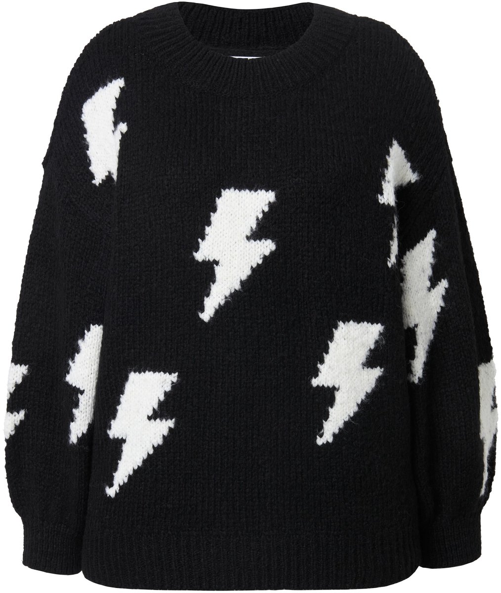 Studio Untold - Dames - Trui oversized grof breisel bliksem - Zwart - Maat 42+