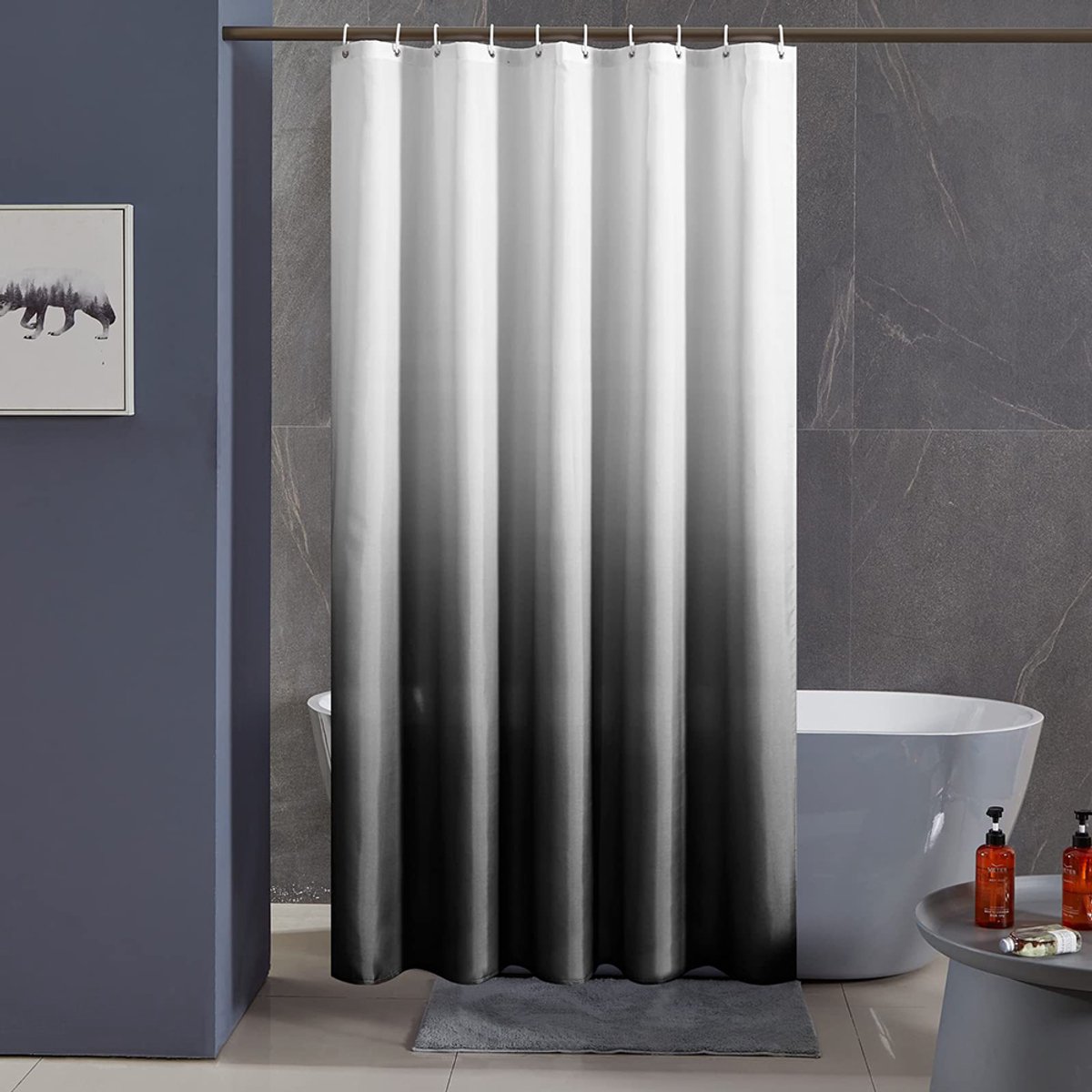 1x Badkamer Anti-schimmel Douchegordijn 180x180cm - Vochtwerend textiel gordijn - Kleuren van wit tot zwart - Wordt geleverd met 12 douchegordijnringen