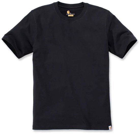 Zwart Carhartt T-shirt met korte mouwen en ronde hals, op een witte achtergrond.