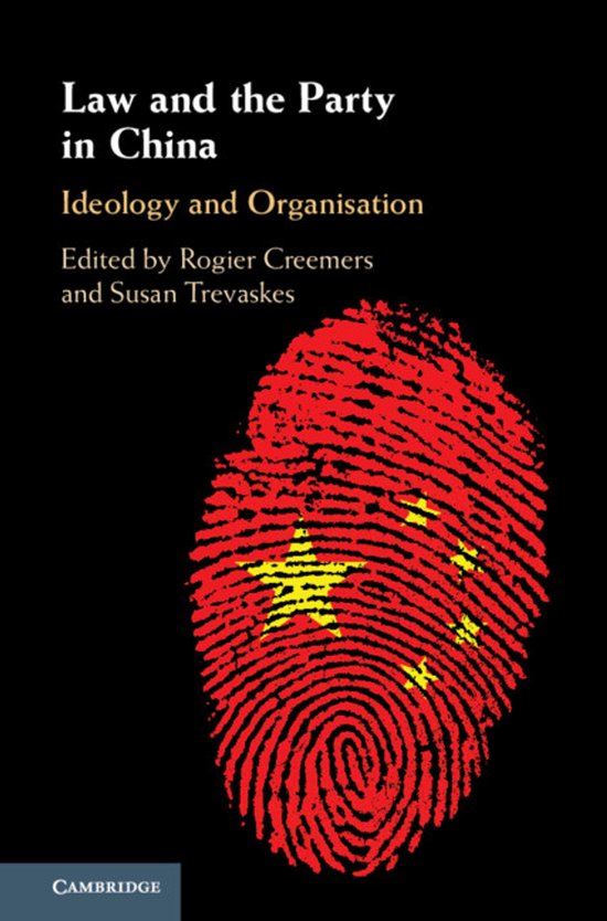 Boek "Law and the Party in China: Ideology and Organisation", met een rode vingerafdruk met de Chinese vlag.