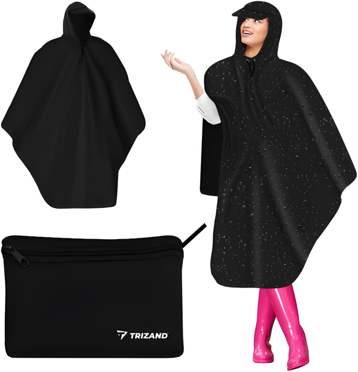 Trizand Regenponcho - 2x - zwart - polyester/pvc - volwassenen - one size - poncho - regenjas - regenponcho's