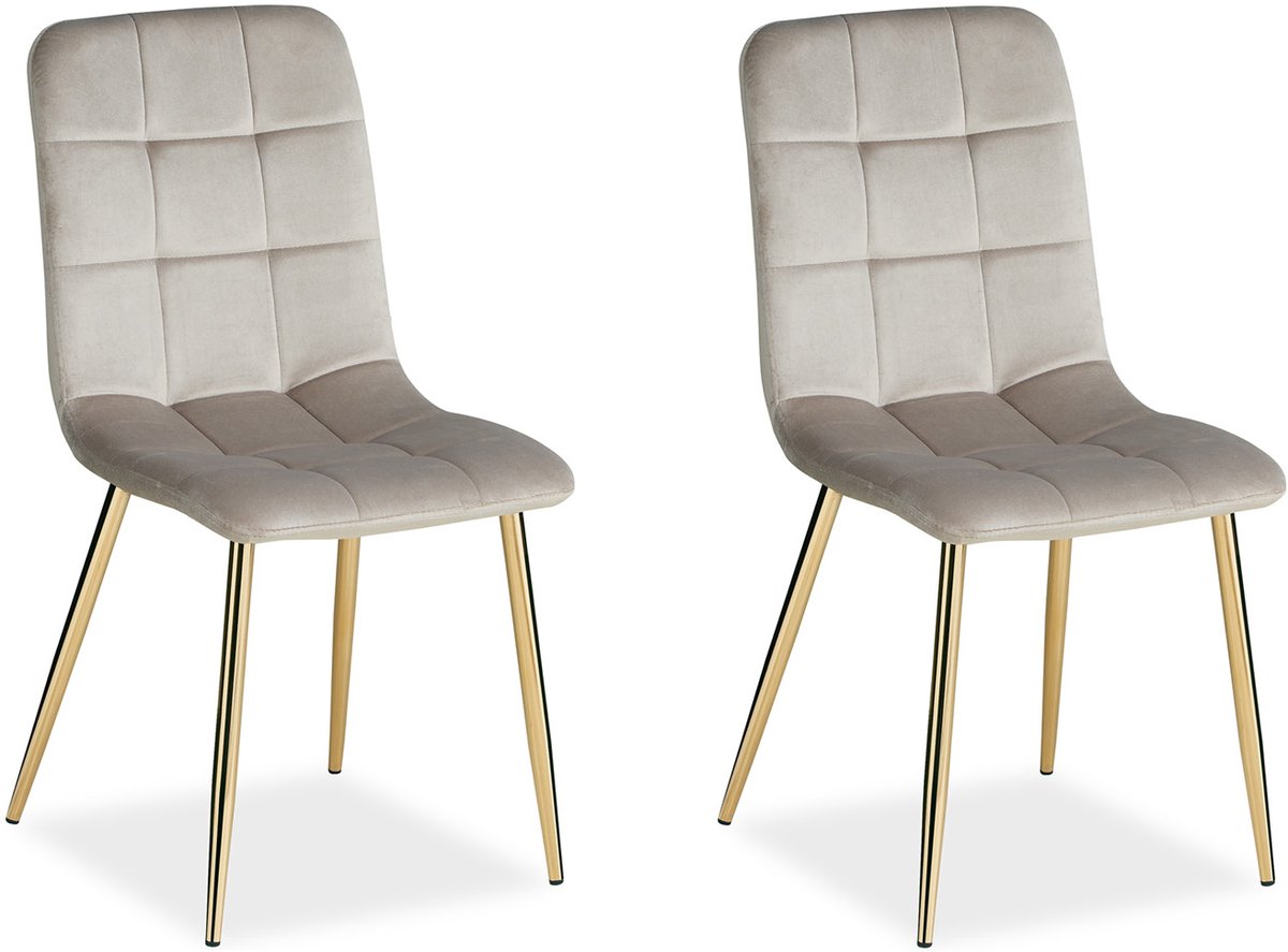 Homestyle4u Eetkamerstoelen van fluweel - 2 Stoelen - Lichtgrijs en Gouden