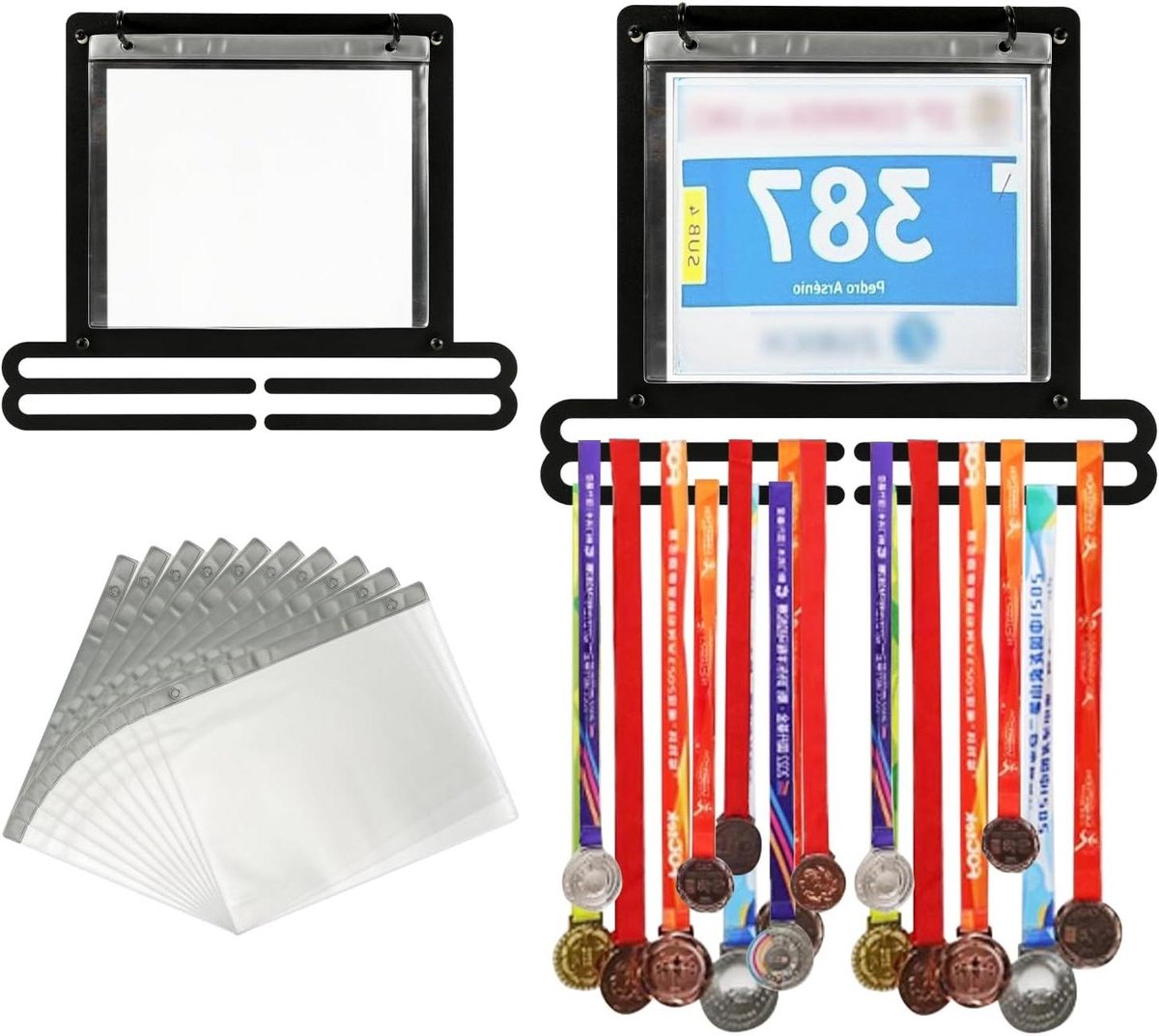 Ronte - Medaillehanger Display voor Hardlopers - Metaal - Muurmontage - Meer Dan 40 Medailles - 10 Flip-Zakje