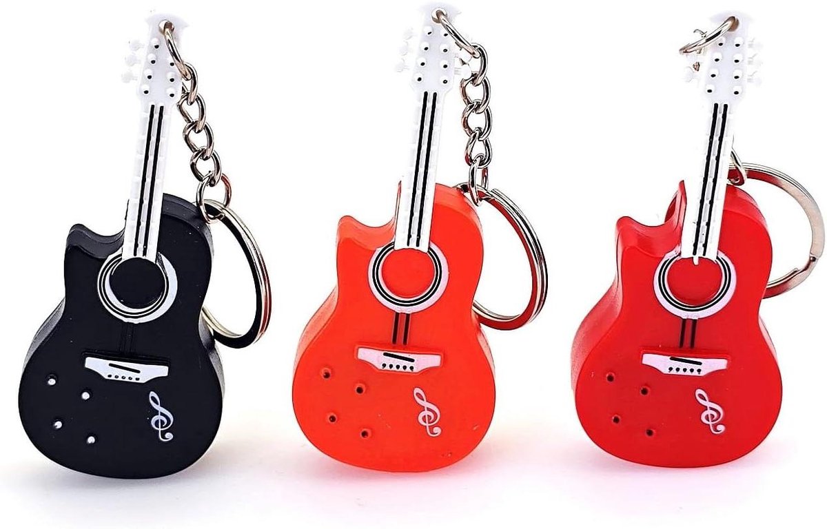 Ronte - Mini Akoestische Gitaar Sleutelhangers met LED Licht en Geluid voor Muziek Thema Verjaardagsfeestje - Muziekfestival Souvenirs