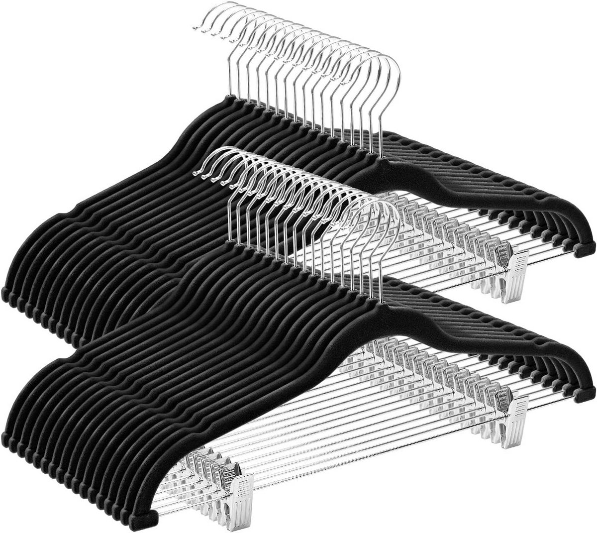 Fluwelen broekhangers met clips - Ruimtebesparend en antislip