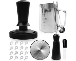 Unyqoos® Uitgebreide baristaset met tamper, melkopschuimkan en decoratieve sjablonen