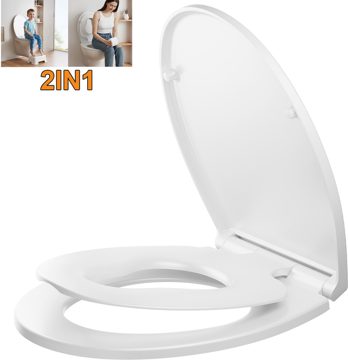 CECIPA Max - WC bril - Ovale vorm - Antibacterieel - Softclose - Easy Clean functie - Geïntegreerde Kinderzitting - Duroplast Wit