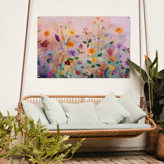 Affiche de jardin 120x80 cm - Décoration de jardin Tableau - Fleurs - Abstrait - Coloré - Affiche pour le jardin - Décoration extérieure - Tableau de clôture de jardin - Toile de jardin décoration murale - Décoration murale toile de balcon