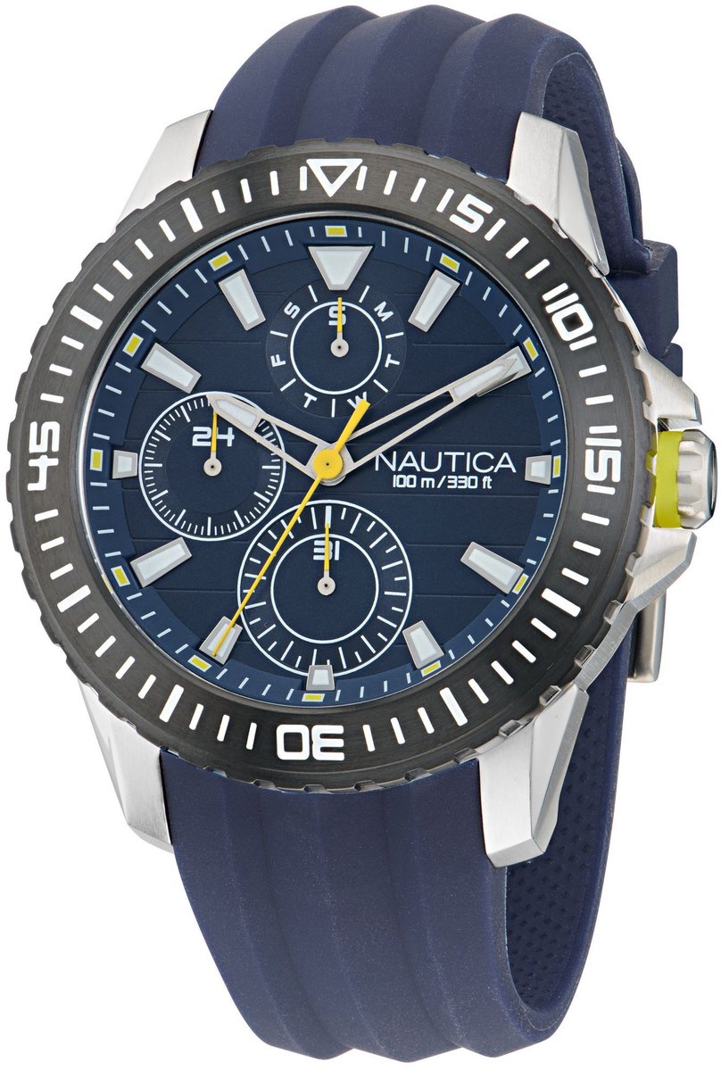 Nautica Nst Quartz Analoog Horloge Blauw Material 100% Roestvrij Staal 100% Siliconaarmband 44 mm NAPNSF506, NAPNSF509