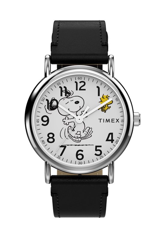 Timex Timex X Peanuts® Weekender Snoopy Dancing Quartz Analogique Montre Zwart Boîtier : 100% Laiton Faible en Plomb | Bracelet 100% Cuir 38 mm TW2Y31000VV
