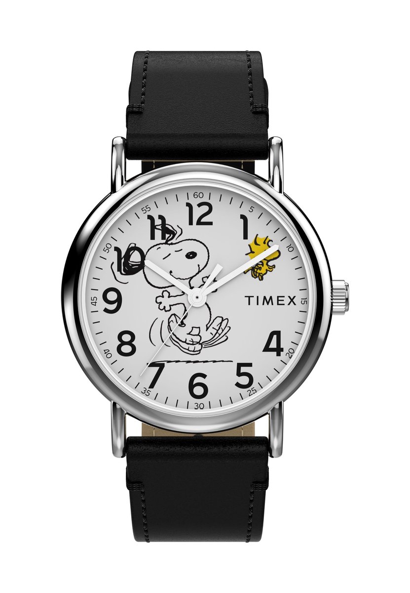 Timex Timex X Peanuts® Weekender Snoopy Dancing Quartz Analoog Horloge Zwart Kast: 100% Laag Lood Messing | Armband 100% Leer 38 mm TW2Y31000VV
