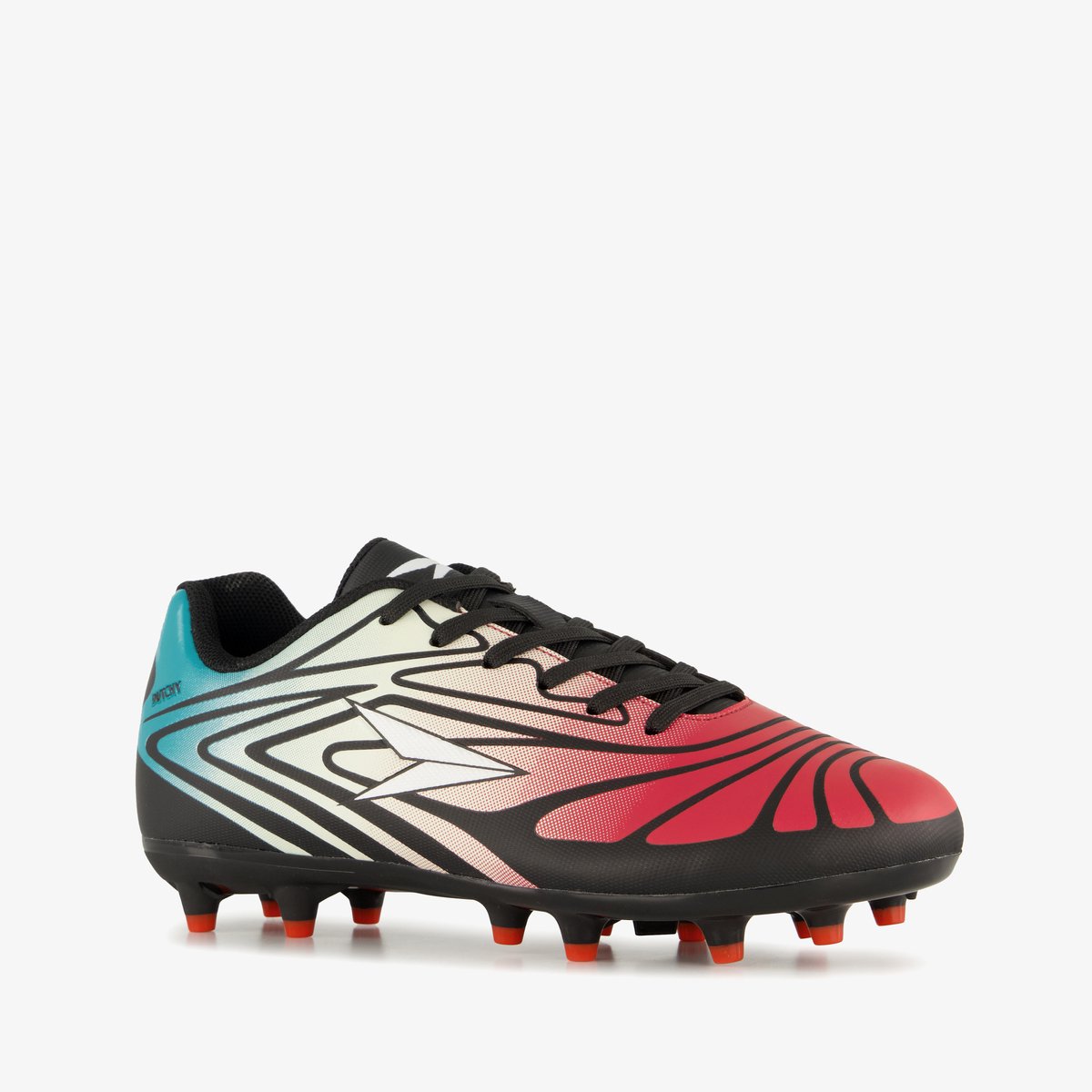 Multicolor Dutchy FG kinder voetbalschoenen in rood, met imitatieleer bovenwerk en rubberen FG zool voor grip. Maat 36.