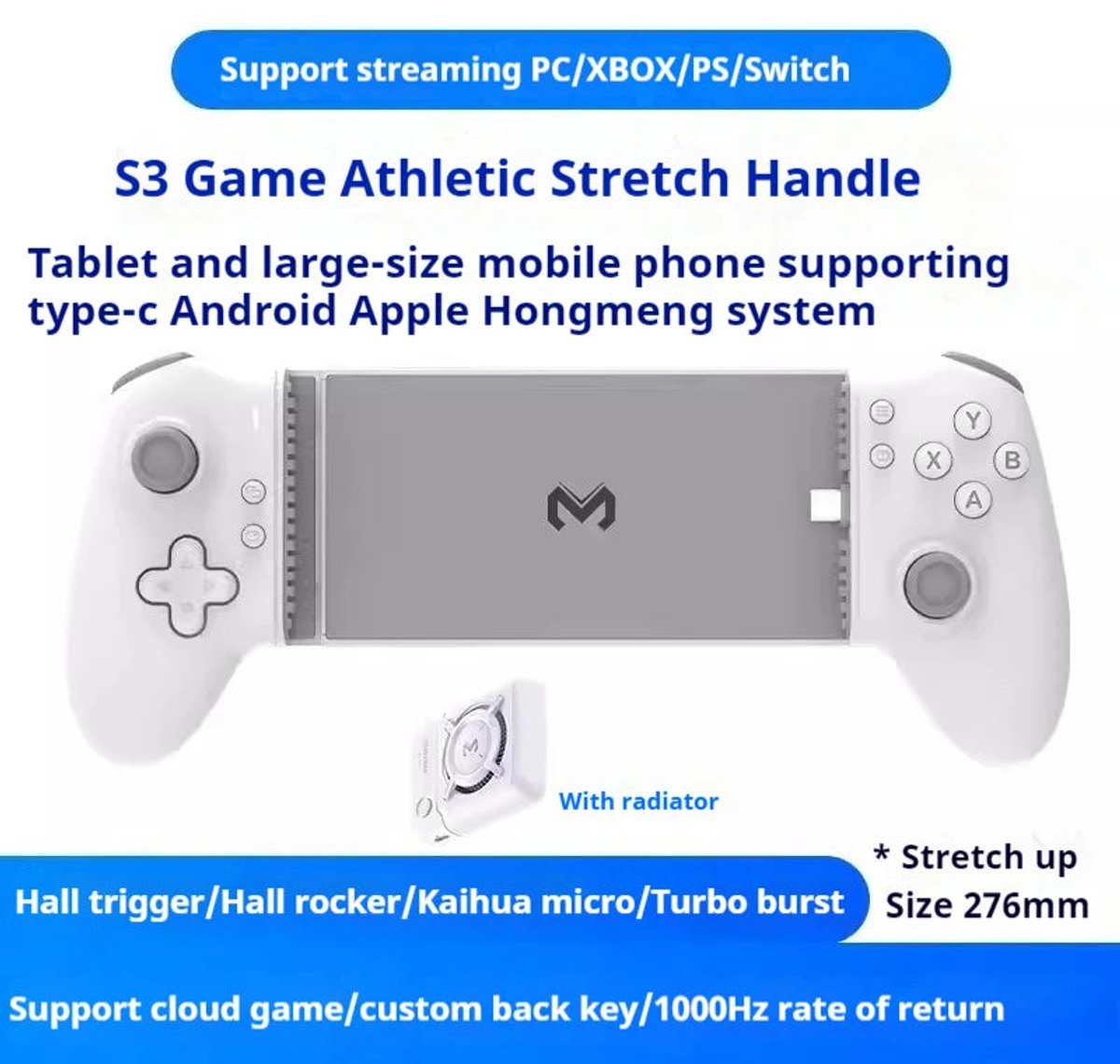 Memo S3 Uitrekbare Gamecontroller Type-C Hall Effect Joystick Voor Android iOS en Tablets Gamers