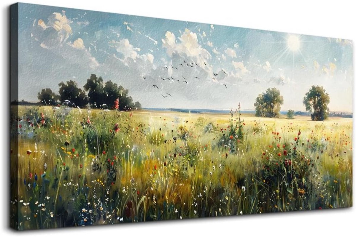 Groot Canvas Schilderij 59x119 Cm – Moderne Landelijke Velden Wanddecoratie Voor Woonkamer - Slaapkamer - Keuken & Kantoor