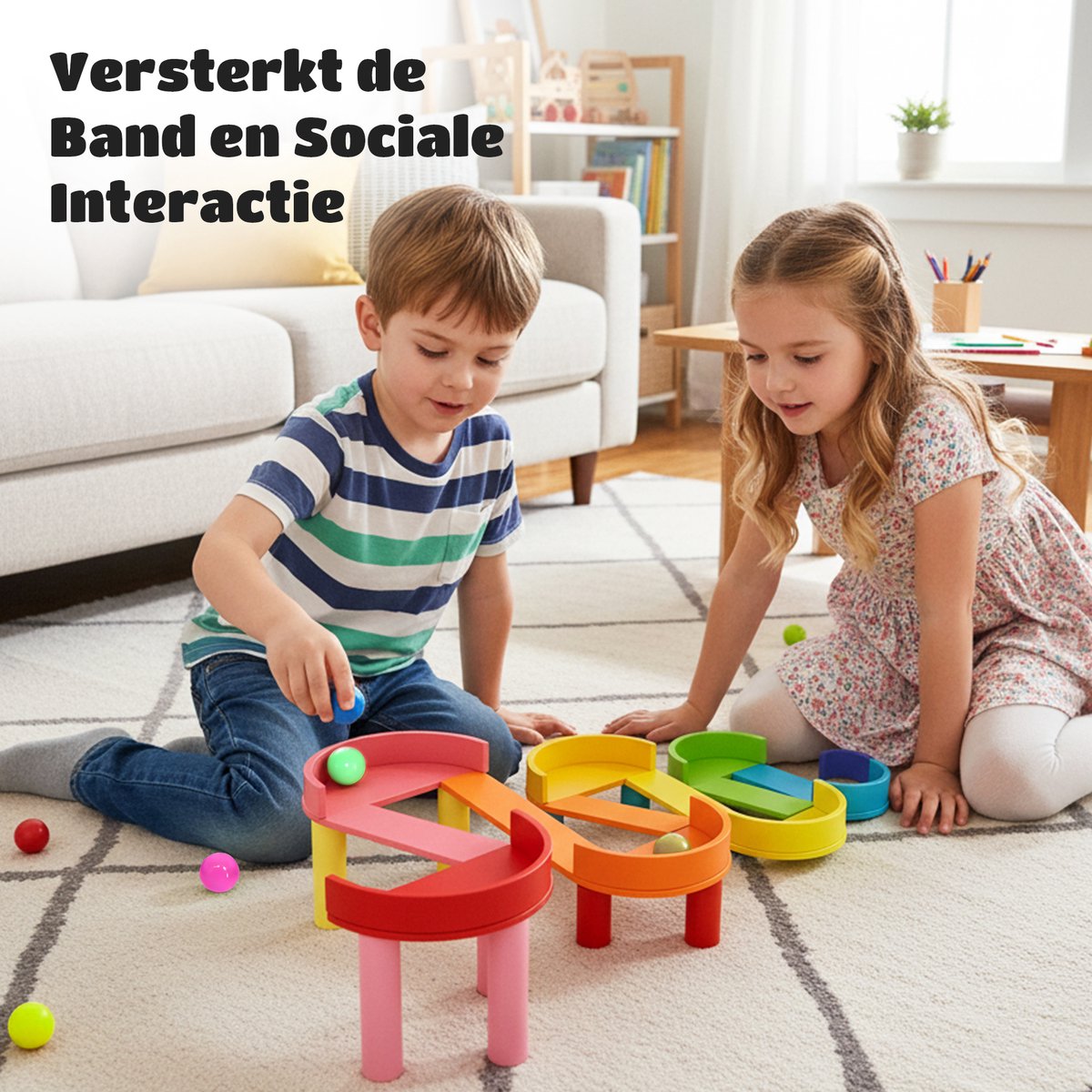 EverGoods XL Regenboog Speelgoed - Montessori Speelgoed- Educatief Speelgoed - Sensorisch Speelgoed - Houten Blokken - Stapelstenen - Incl. Opbergzakje — afbeelding 4