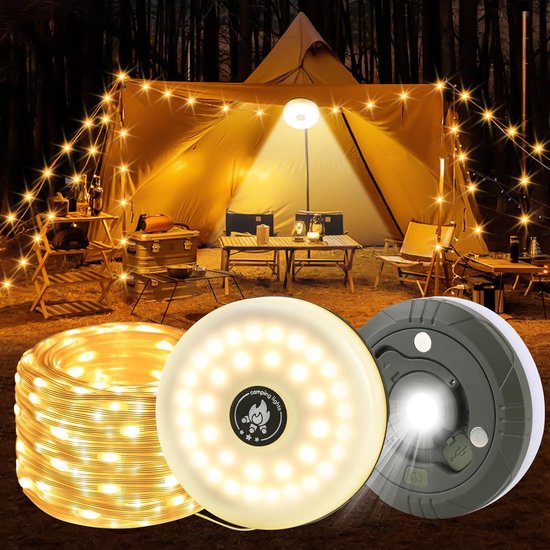 10m Camping Decoratieve Lichtsnoer - Camping Lichtsnoer - Lichtsnoer buiten - Led Lamp Oplaadbaar - Waterdichte Buitenlamp - Kampeerlamp - Lampjes - Lampenslinger - Camping lamp - Warm licht lichtsnoeren - Voor kamperen, stroomuitval en noodgevallen