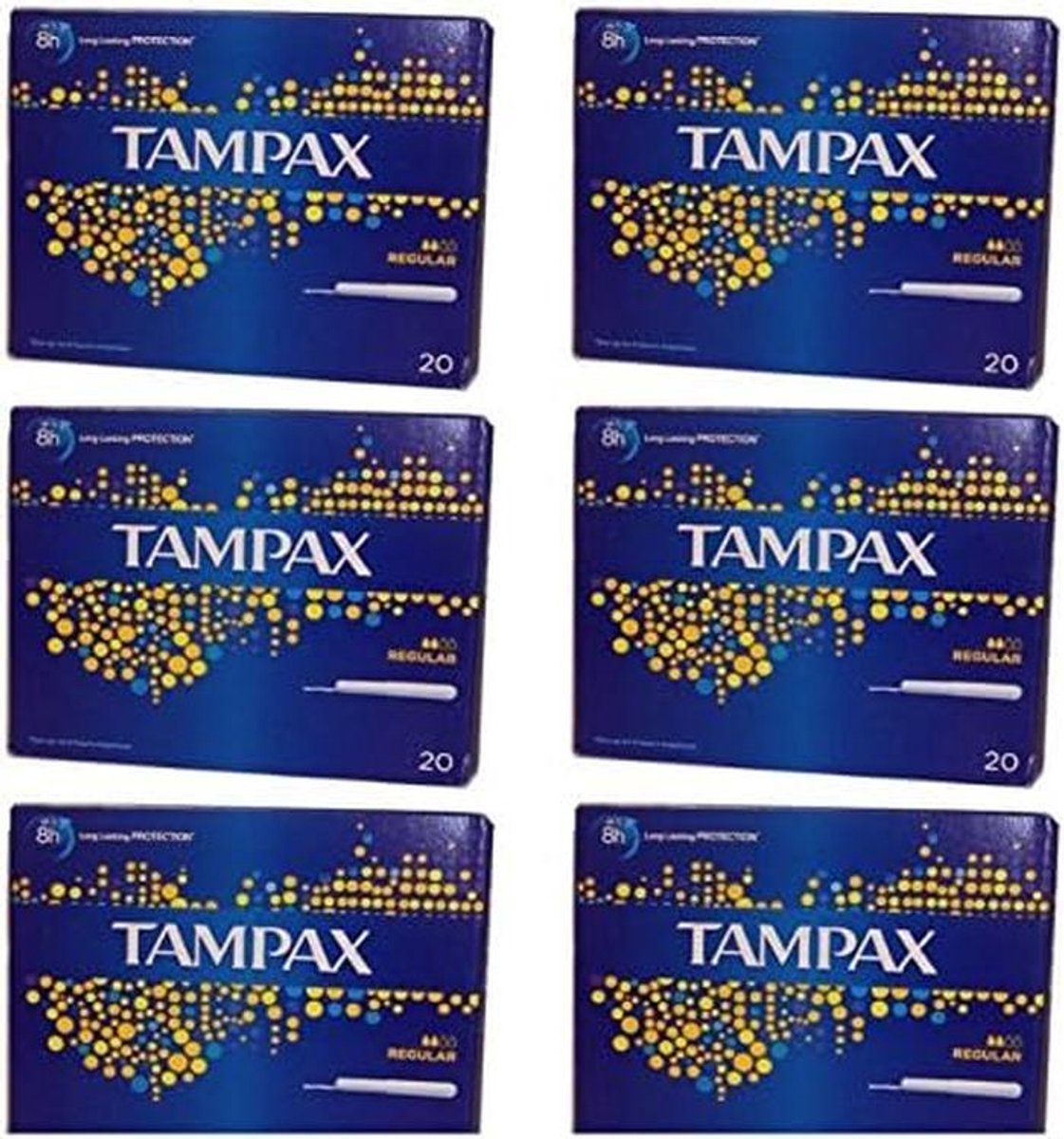 Tampax Regulier Tampons 6 Pack - 120 stuks - 20 per verpakking - voor Dames