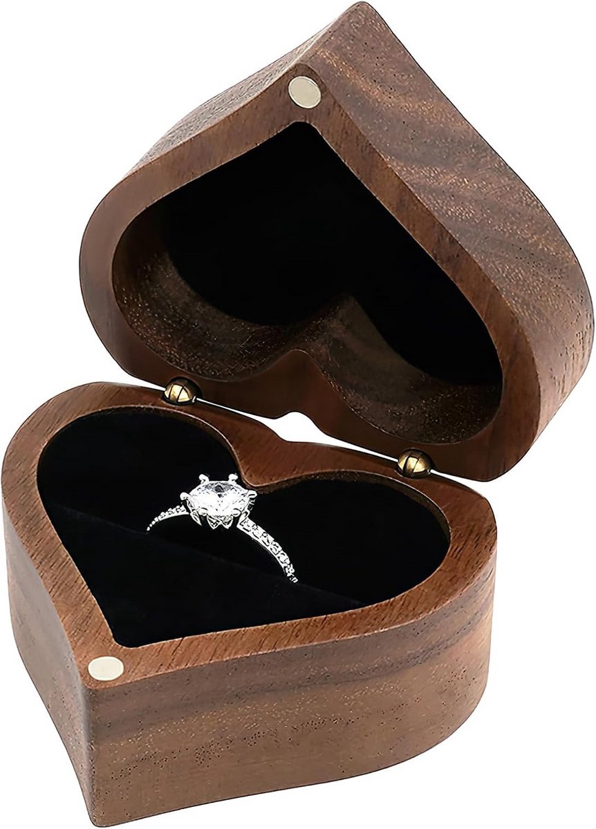 Handgemaakte Houten Ringendoos van Walnoot voor Huwelijksaanzoek en Sieraden
