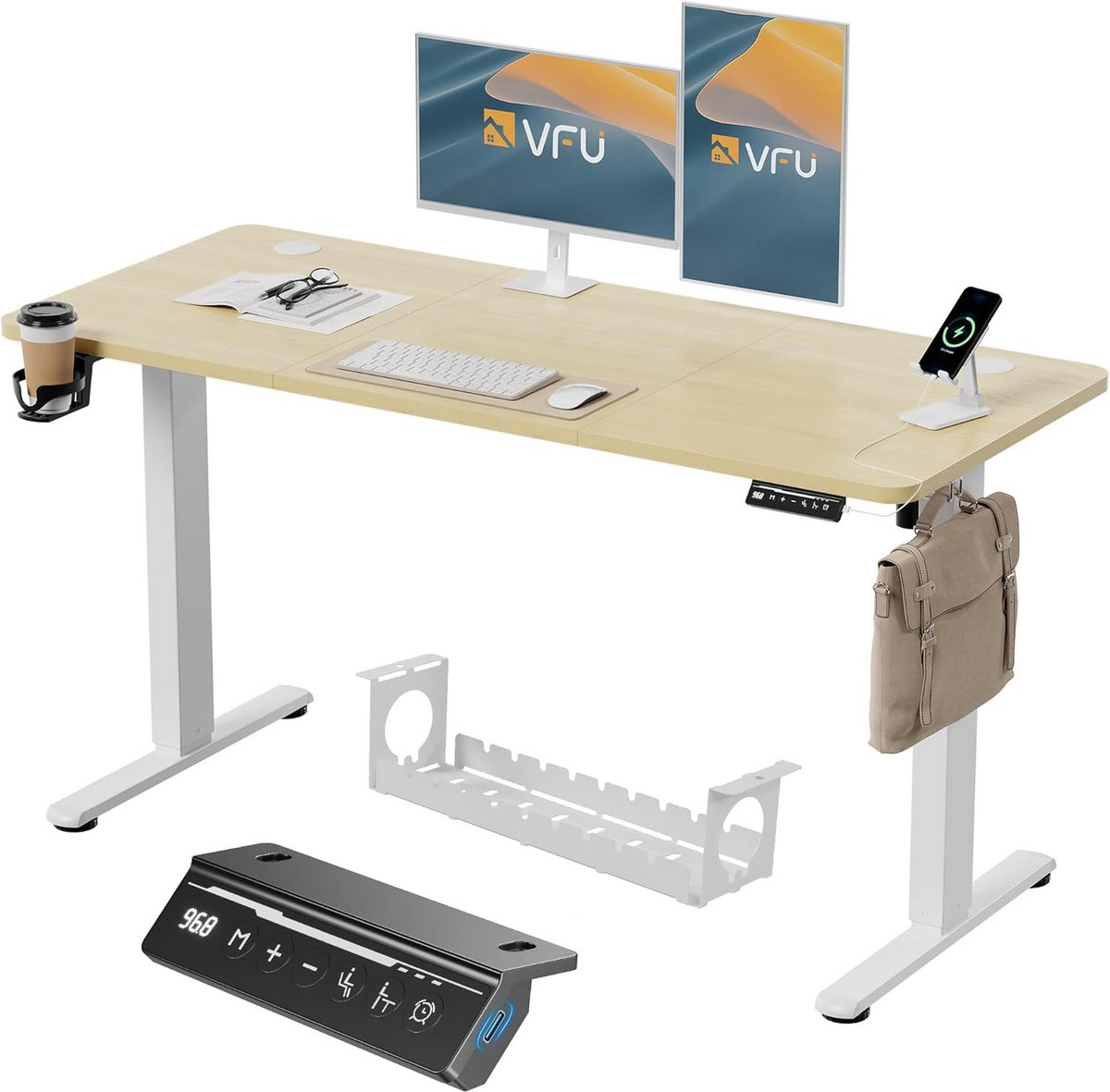 Elektrisch In Hoogte Verstelbaar Bureau 140x60cm met USB-C, Staand Bureau met Geheugenfunctie