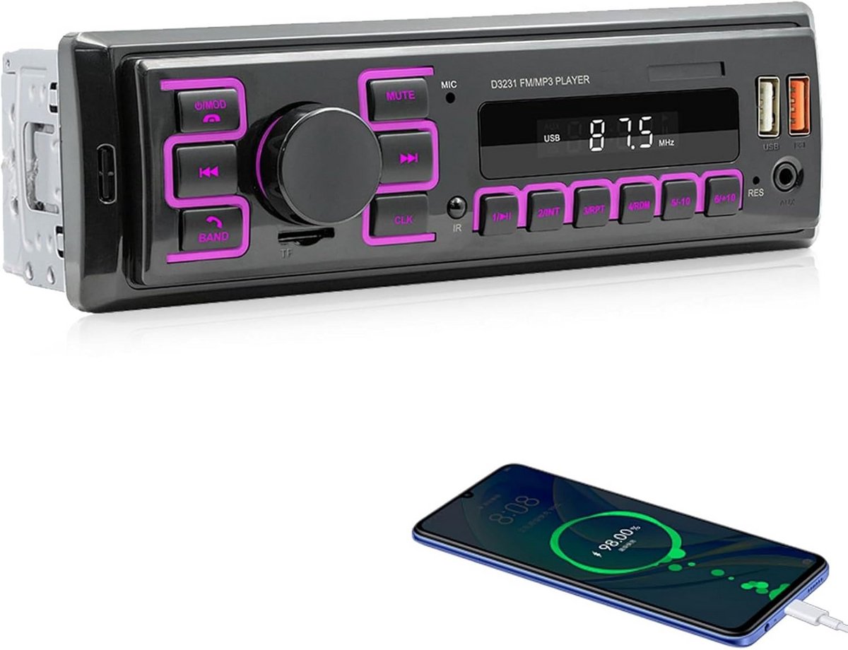 1 DIN Autoradio met Bluetooth, FM-radio en Handsfree Functie