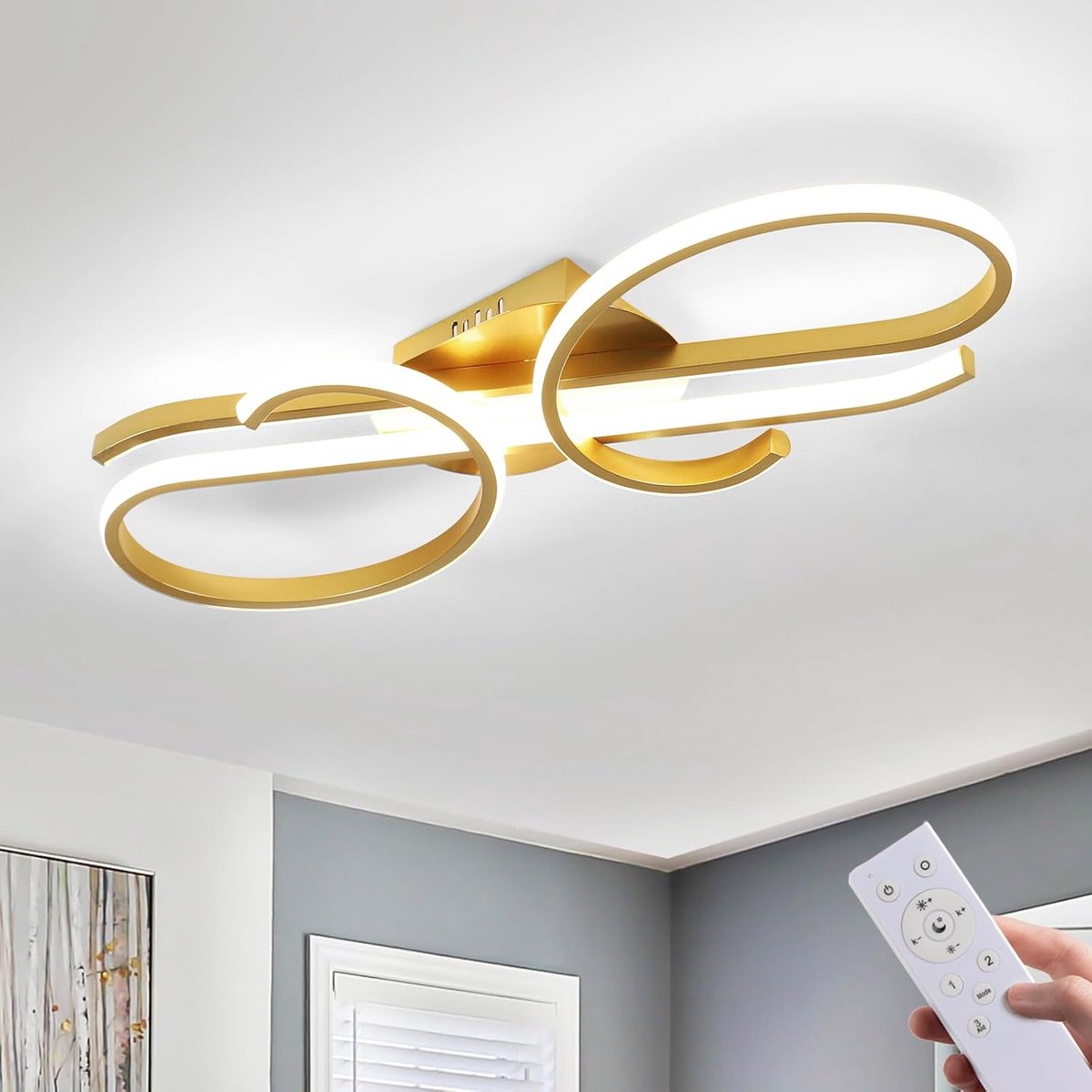 Moderne LED Plafondlamp Goud Dimbaar - 29W Creatief Vormgegeven Verlichting met Afstandsbediening