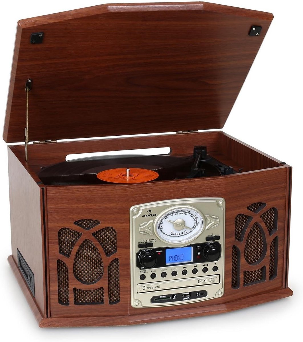 Compact Stereo Systeem met Platenspeler, CD, USB, Cassette en Radio