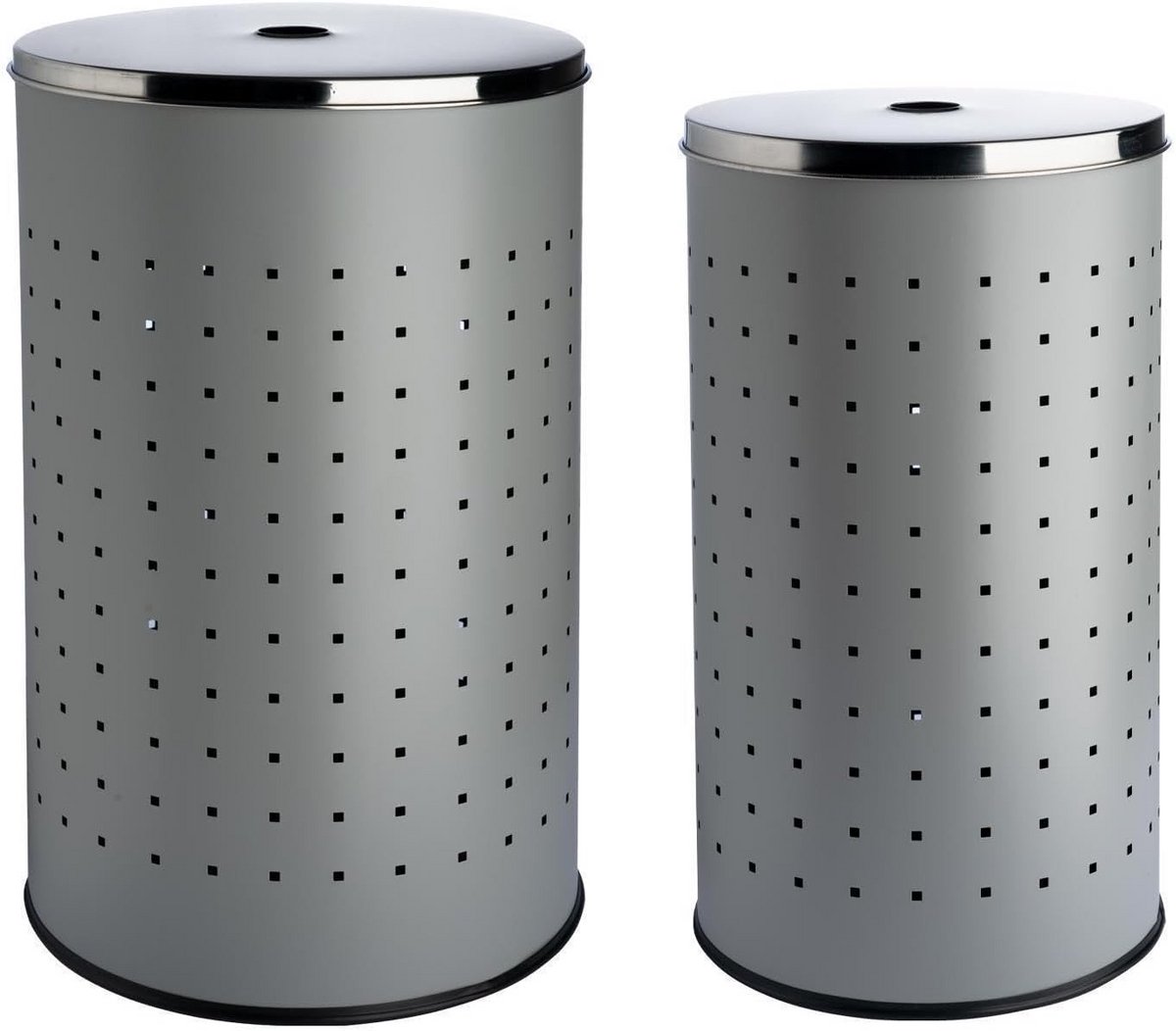 Set van 2 Wasmanden met Deksel en Luchtgaten - RVS - 37L en 54L