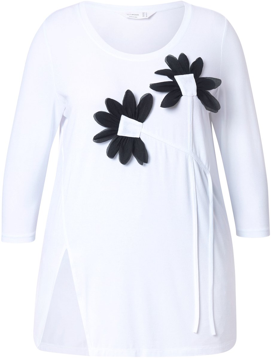 MIAMODA - Dames - T-shirt A-lijn 3D-bloemen - Sneeuwwit - Maat 58