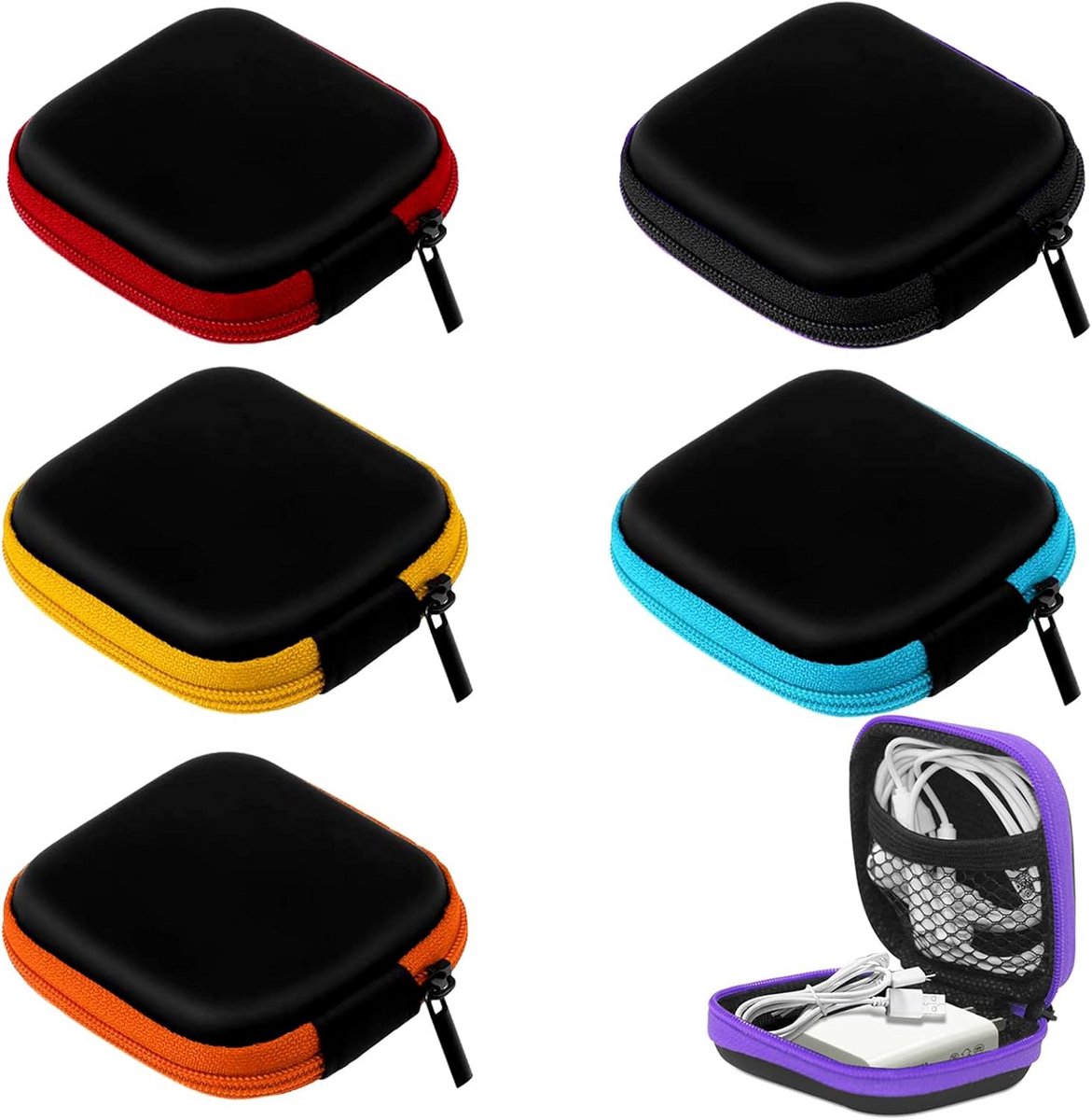 6 Stuks Draagbare Hardcase Opbergtas voor Koptelefoons en Oordopjes