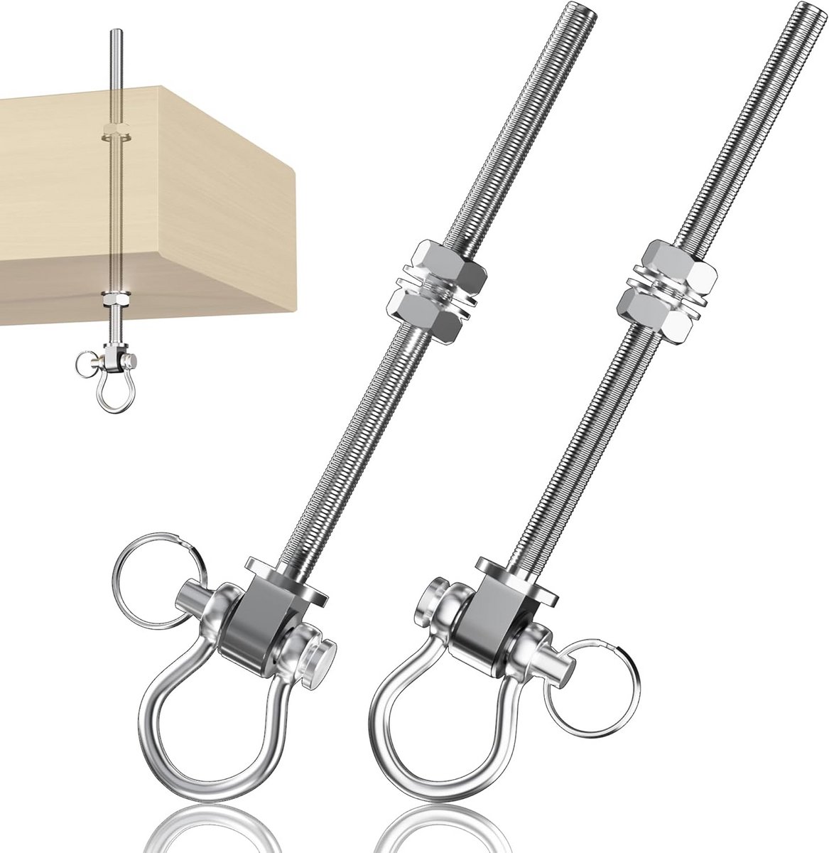 2x Schroefhaken met Lager voor Schommel en Hangmat - RVS 304 Binnen & Buiten