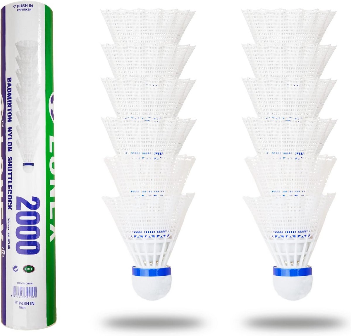 Set van 12 Duurzame Badminton Shuttles voor Binnen en Buiten Training