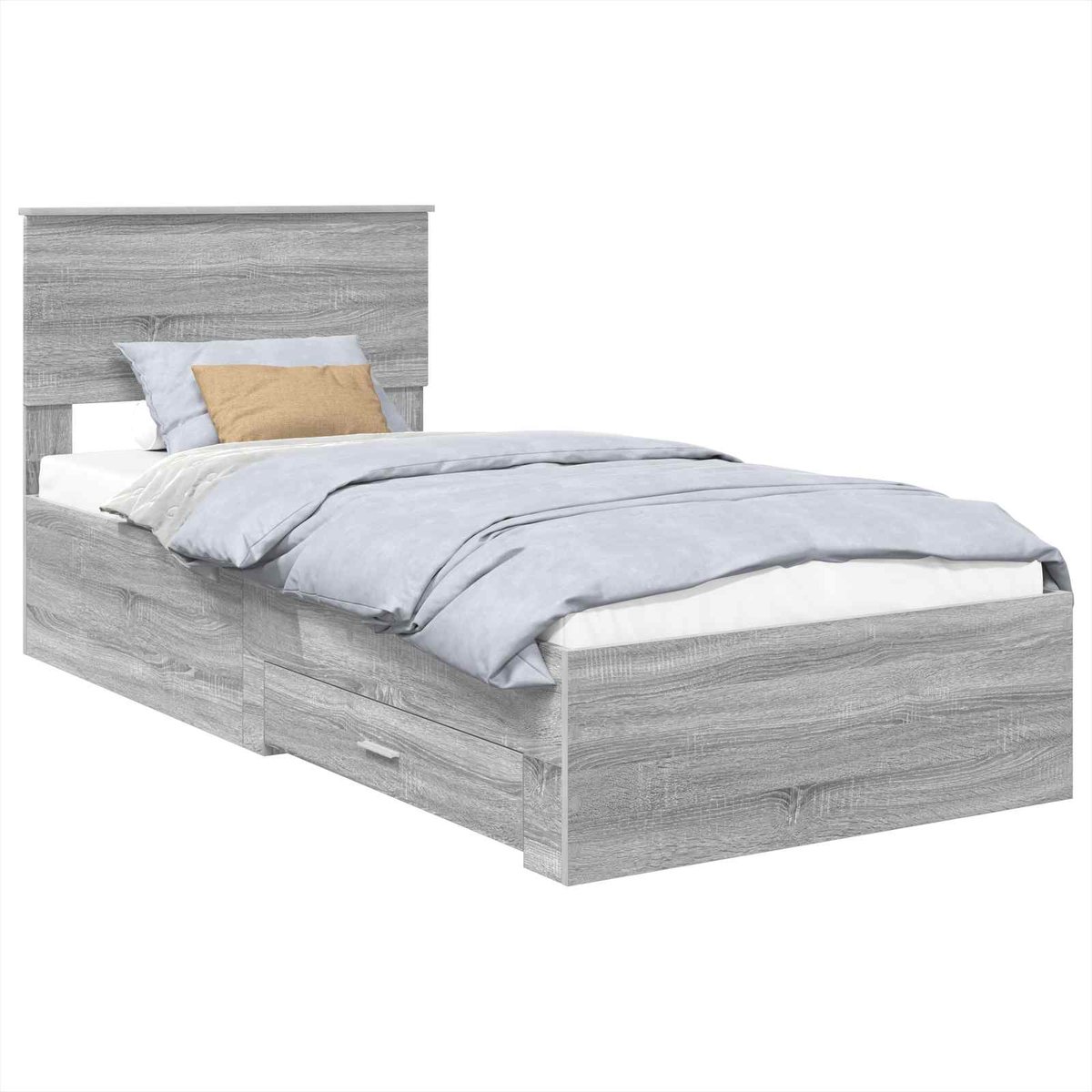 vidaXL - Bedframe - Grijs - Sonoma - en - Zilver - 75 - x - 190 - cm - Bewerkt - hout