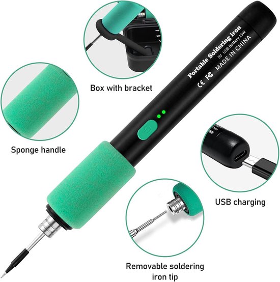 KKMOL Draadloze Soldeerboutset – USB-C Oplaadbaar, 180-450°C Instelbaar, Met LCD-display, 3 Punten En Accessoires, Ideaal Voor Elektronica En Doe-het-zelf