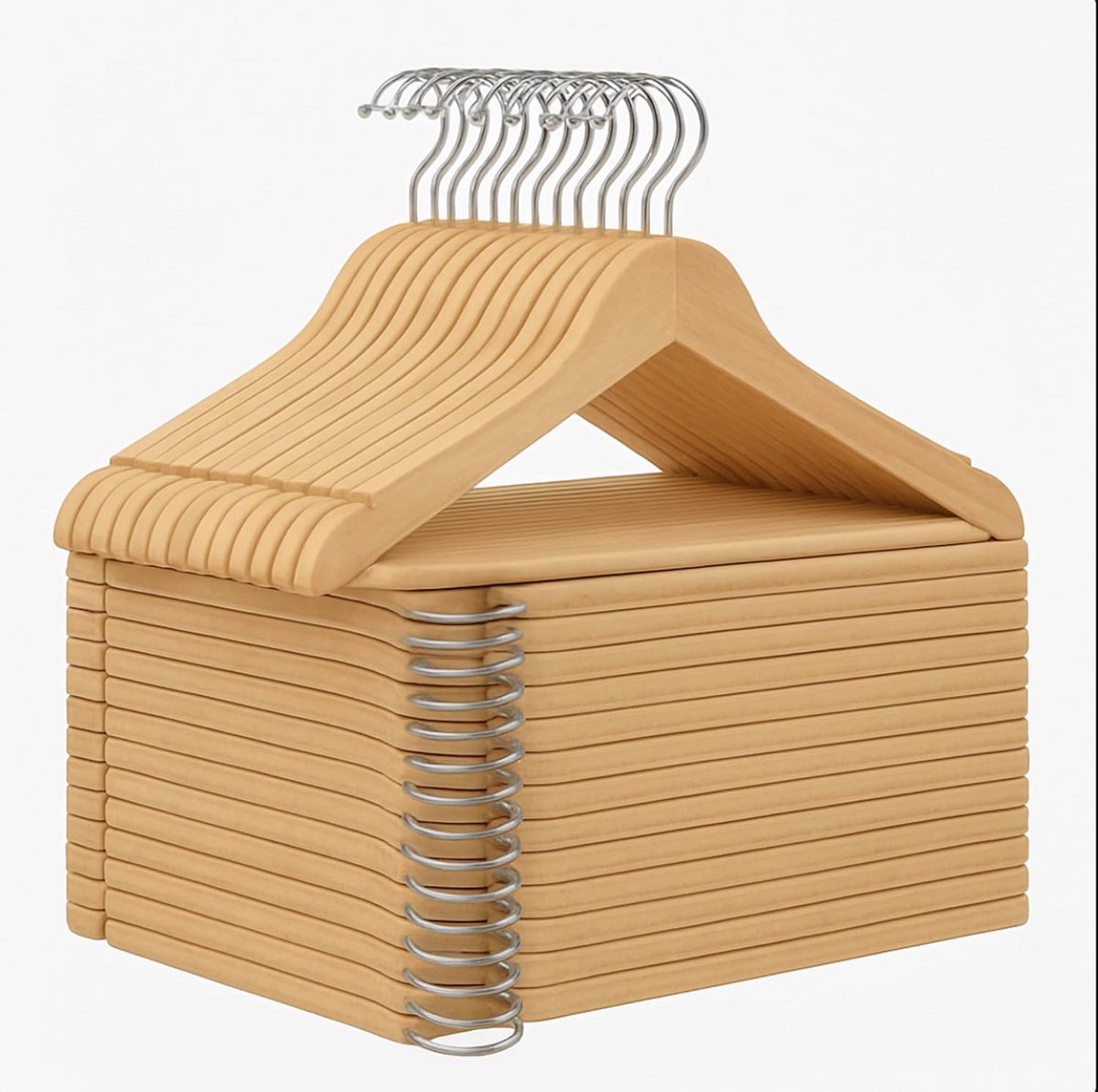 Set van 36 Houten Kledinghangers met Draaibare Haak
