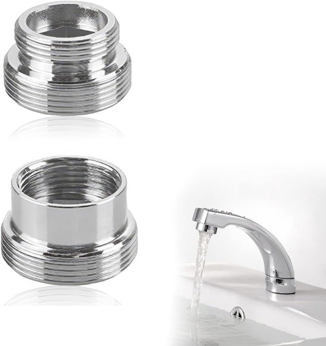 Set van 2 Flexibele Kraanadapters 16 mm naar 22 mm en 22 mm naar 16 mm - Adapter voor Wastafel, Luchtreiniger en Keukenkraan - Slangconnector