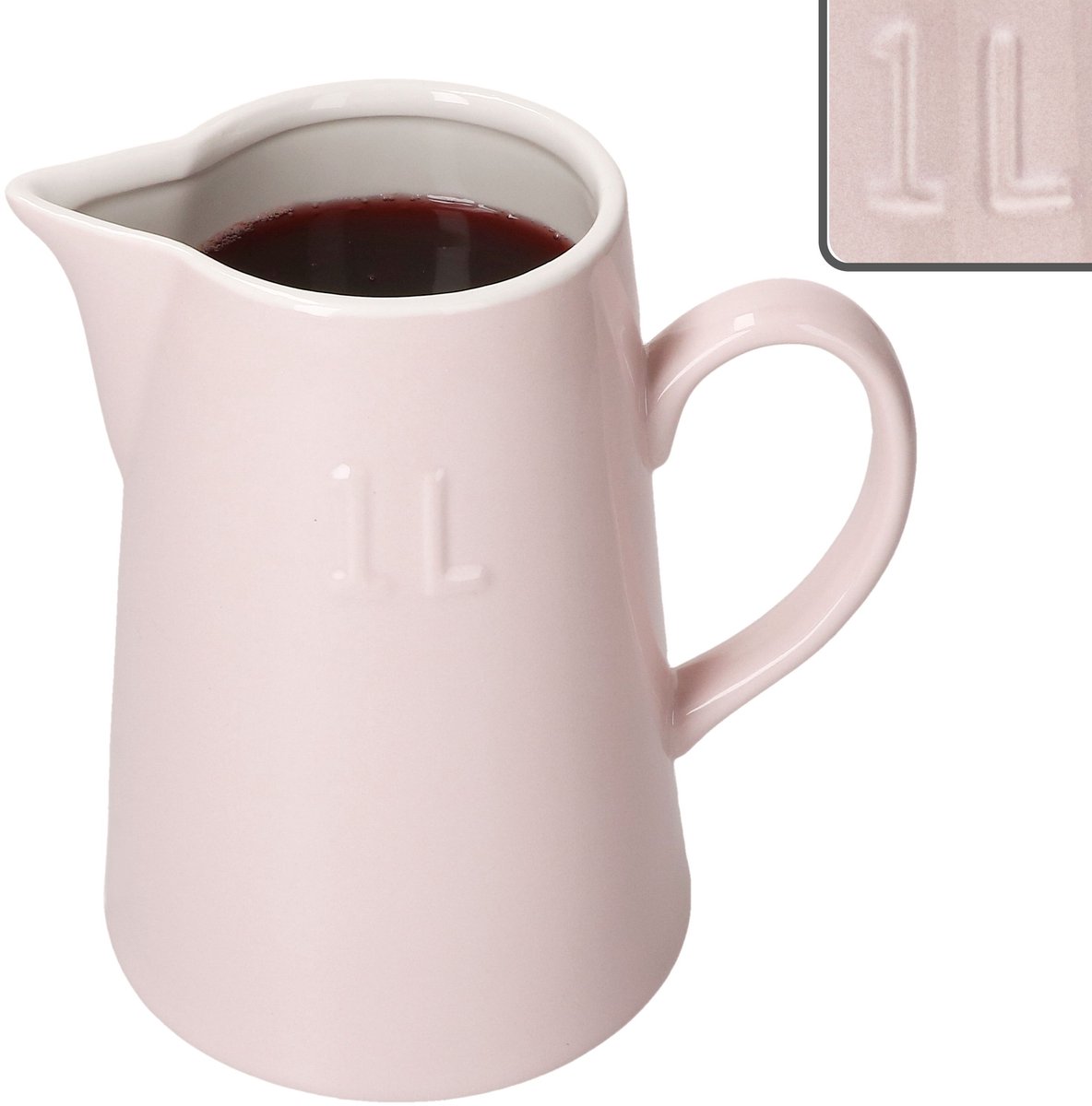 Kruik 1 liter EMILIA Pastelroze van aardewerk – 24320178