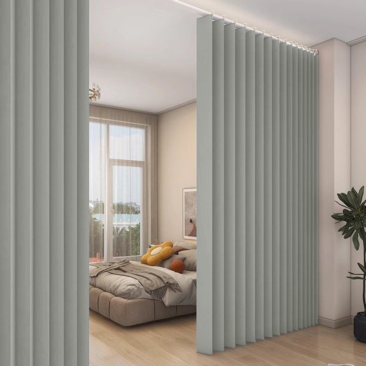 MUPOO Verduisterend Gordijn Kant en Klaar als Ruimteverdeler - Extra Breed Waterdicht Schermgordijn voor Privacy - Voor Slaapkamer, Badkamer & Buiten - Met Haakjes voor Gordijnroede (Lichtgrijs, 254x241 cm, 1 Stuk)