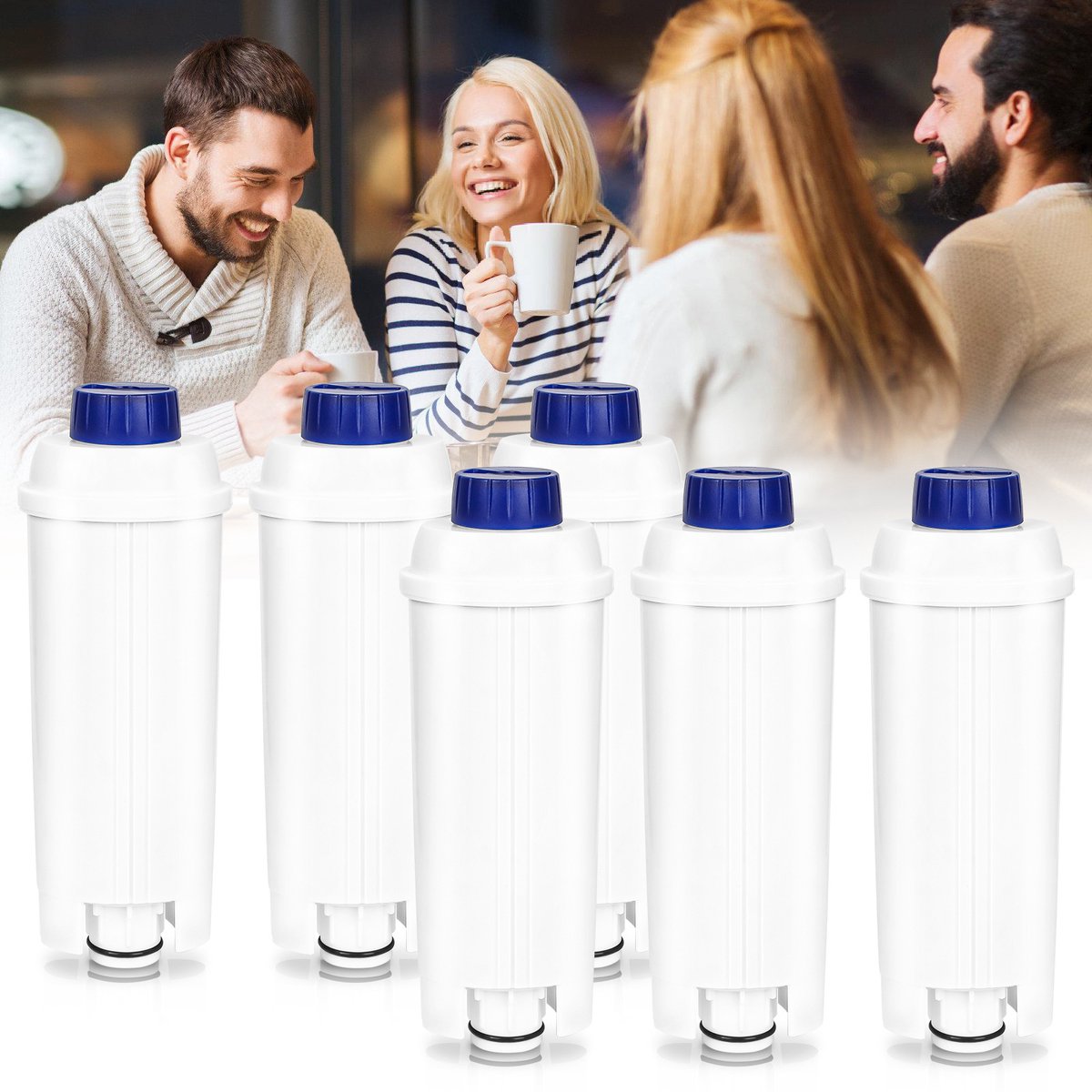 6x waterfilter voor koffiezetapparaten, filterpatroon compatibel met Delonghi SER3017 DLS C002 , DeLonghi EcoDacalk, set voor espressomachine